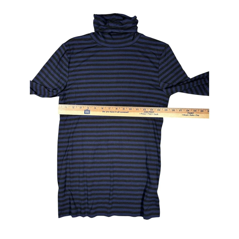 LAgence Aja Striped Turtleneck Womens M  Navy Black 3/4 Sleeve Rayon Jersey Top - Picture 6 of 8